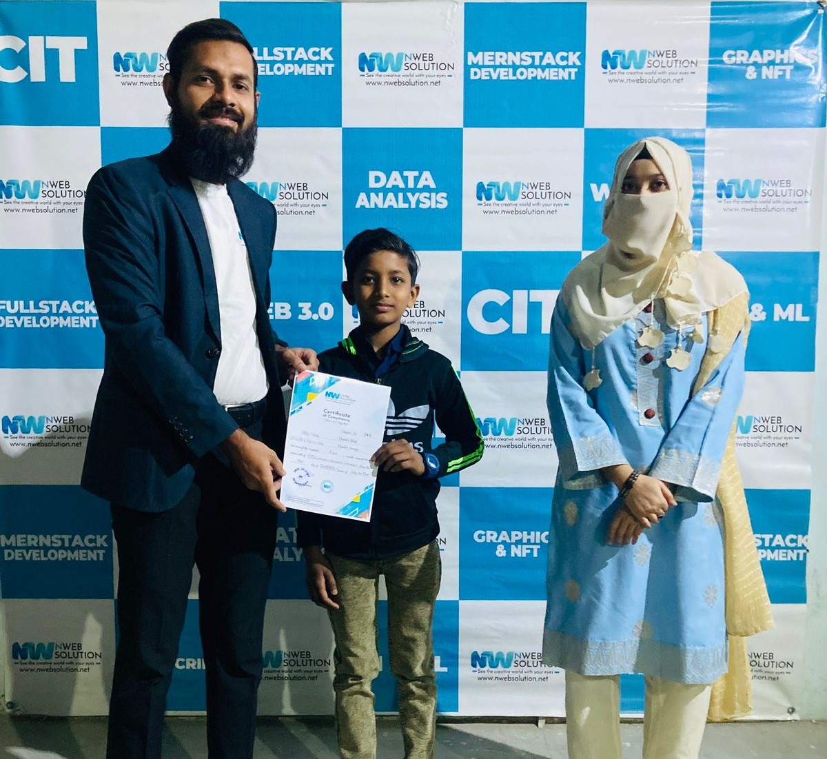 A proud certification ceremony led by Muhammad Bilal Shamshad, CEO of Nweb Solution, recognizing the dedication and achievements of students who successfully completed their professional training programs. At Nweb Solution, we believe in empowering learne